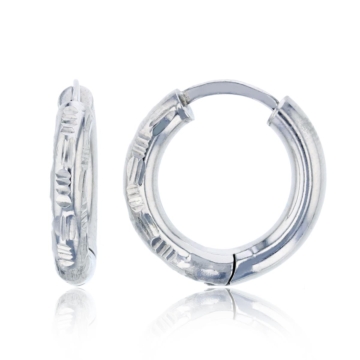 Sterling Silver Rhodium 20X3.5mm Diamond Cut Hoop Earring
