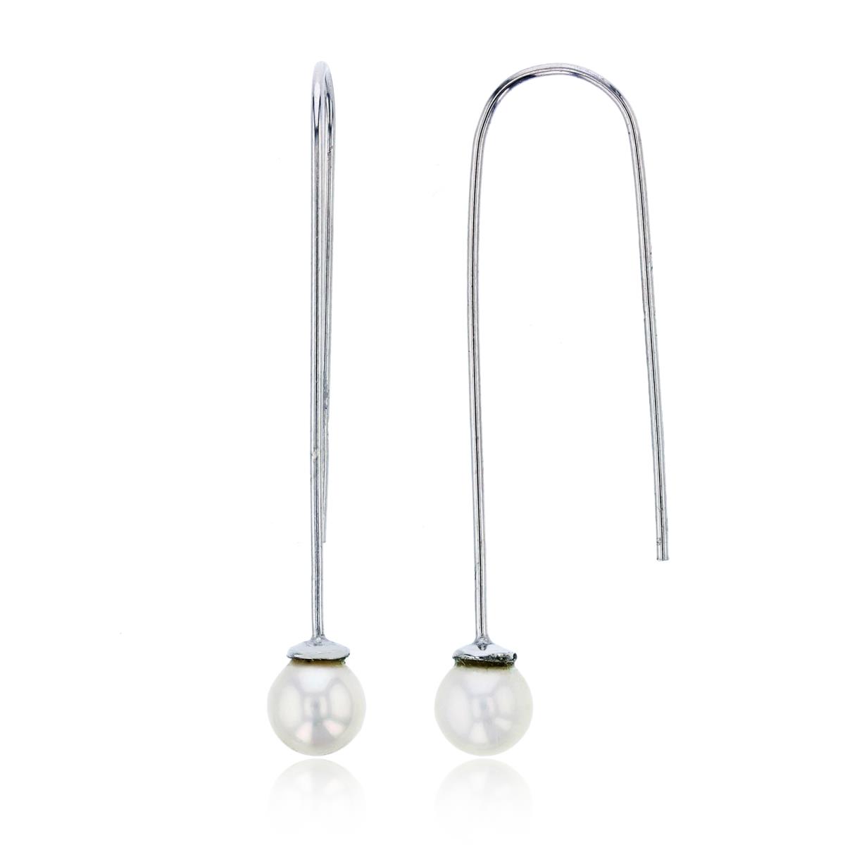 Sterling Silver Rhodium 7mm Rnd White Pearl Wire Earring