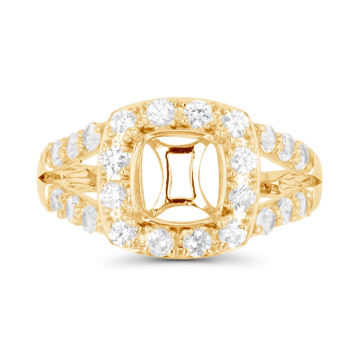 14K Yellow Gold 7mm Cush Cast & 2mm Rd White Topaz Semi Mount Split Shank Ring
