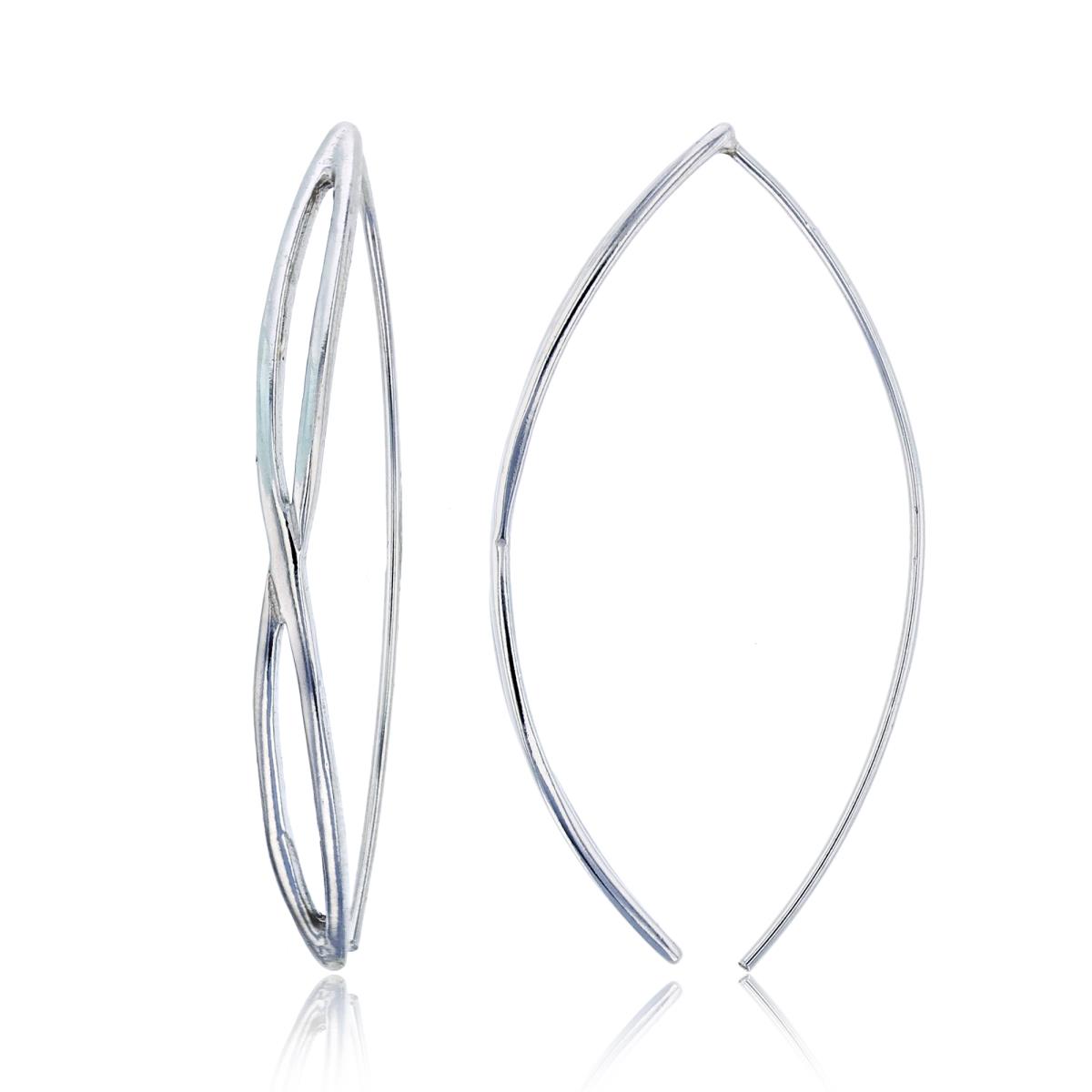 Sterling Silver Rhodium Criss/Cross MQ-shape Wire Earring