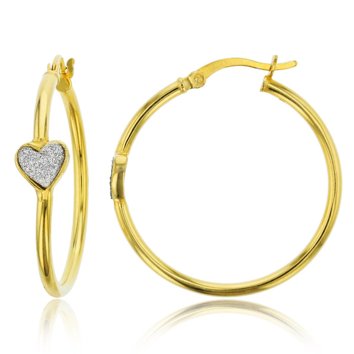 Sterling Silver Yellow 30X7mm Hoop Earring with Glittered Heart