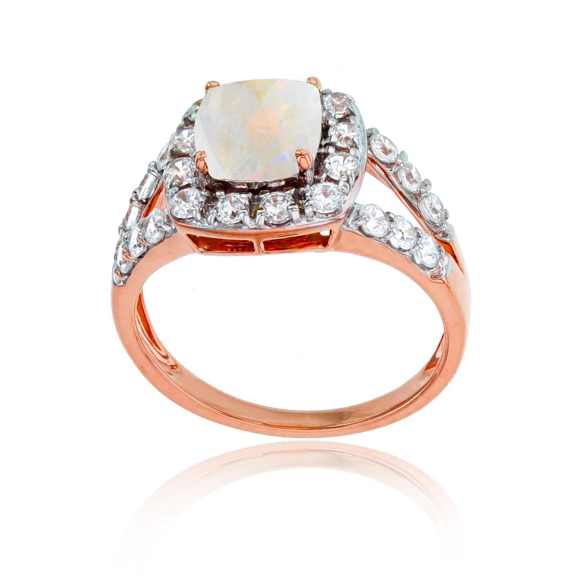 Sterling Silver Rose 7mm Cush Cr Opal & 2mm Rd Cr White Sapphire Ring