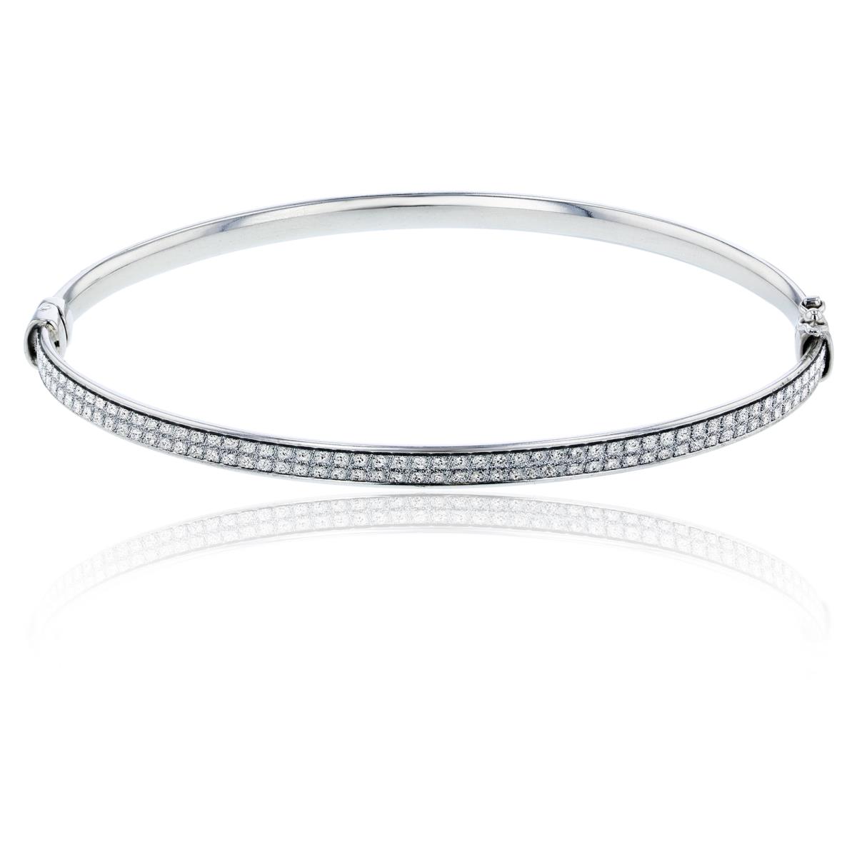 Sterling Silver Rhodium White Glittered Row Bangle