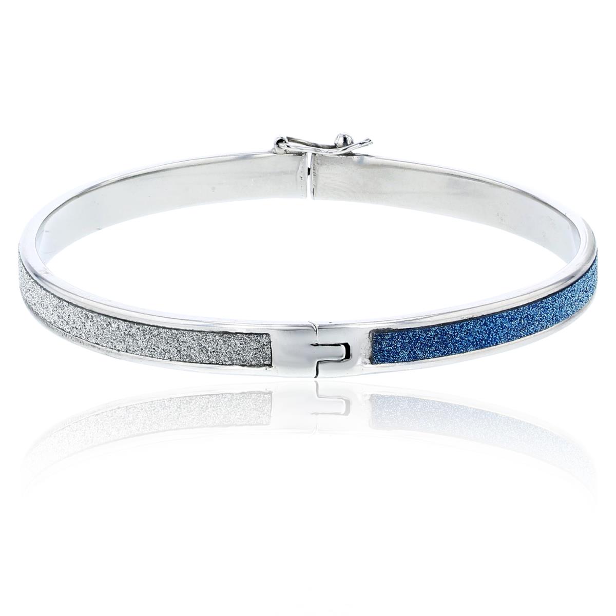 Sterling Silver Rhodium Blue & White Glittered Row Bangle 