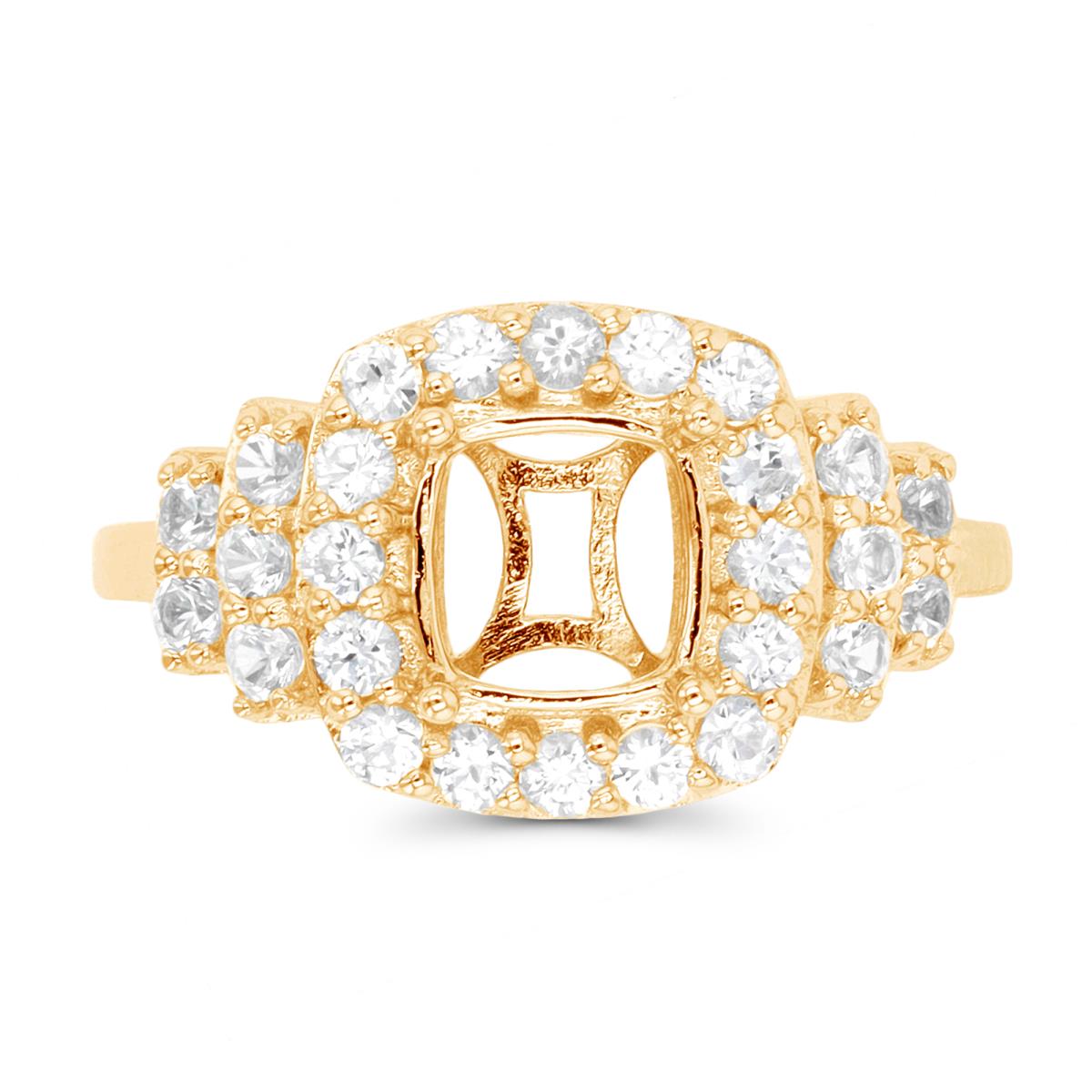 Sterling Silver Yellow 7mm Cush Cast & 2mm Rd Cr White Sapphire Semi Mount Ring