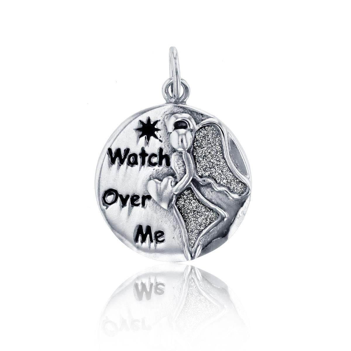 Sterling Silver Rhodium "Watch Over Me" Glittered Pendant