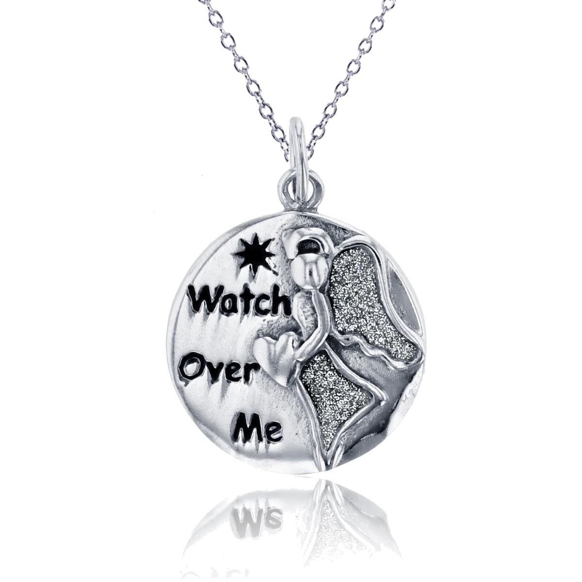 Sterling Silver Rhodium "Watch Over Me" Glittered 18" Necklace