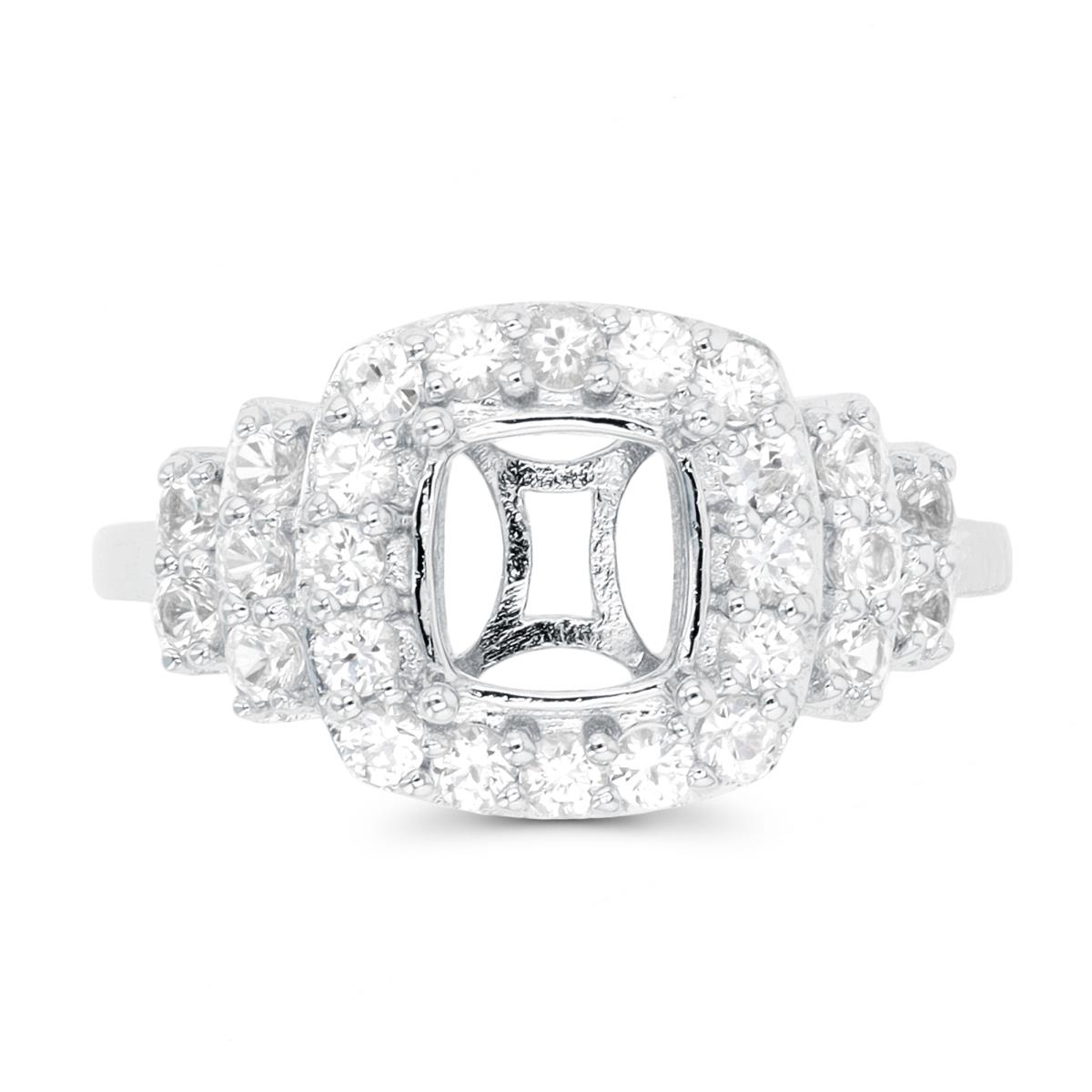 14K White Gold 7mm Cush Cast & Rnd White Topaz Semi Mount Ring