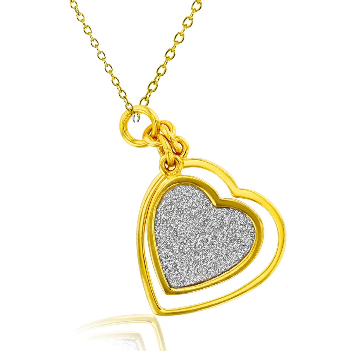 Sterling Silver Yellow Double Hearts Glittered 18" Necklace