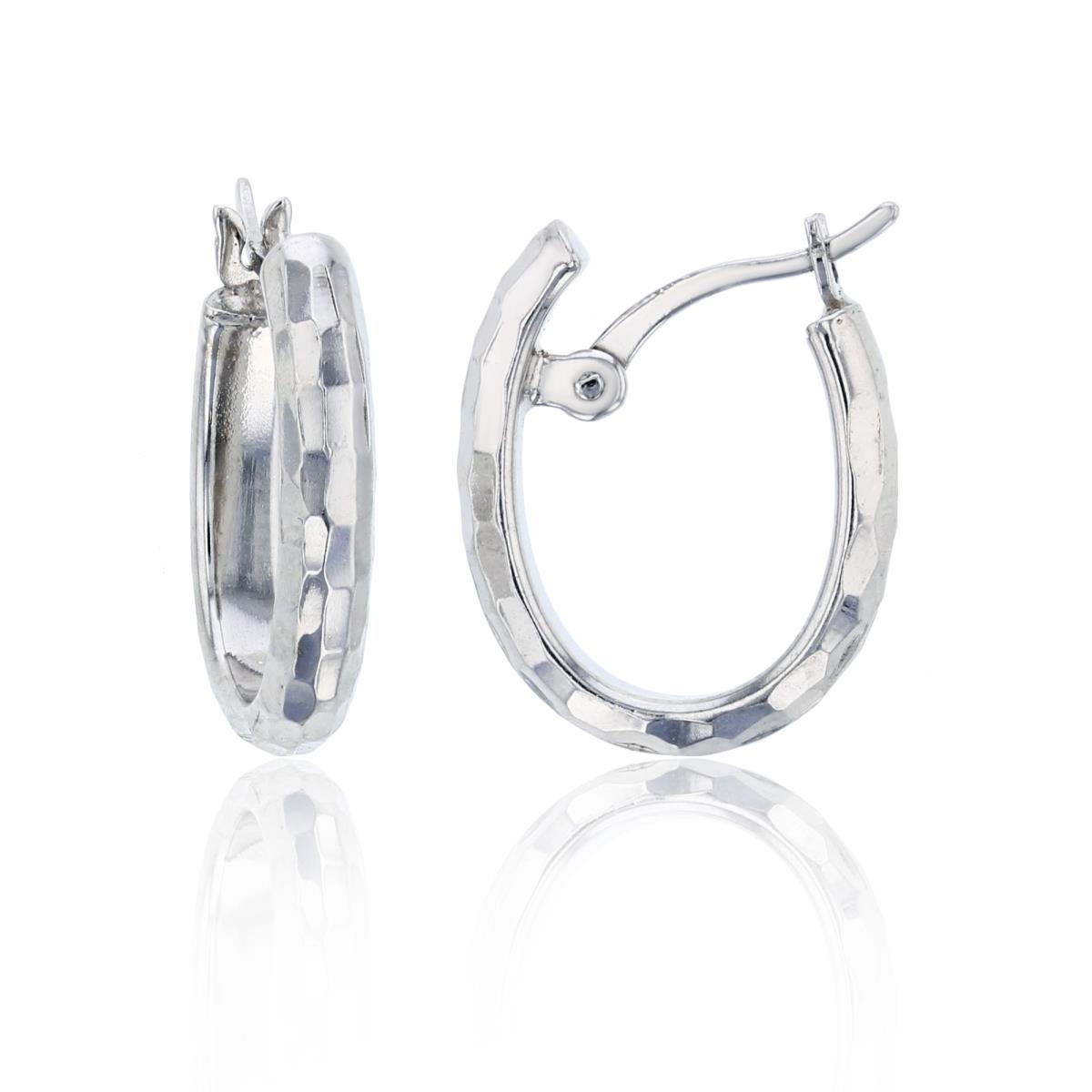 Sterling Silver Rhodium Diamond Cut 17X3.5 Huggie Earring