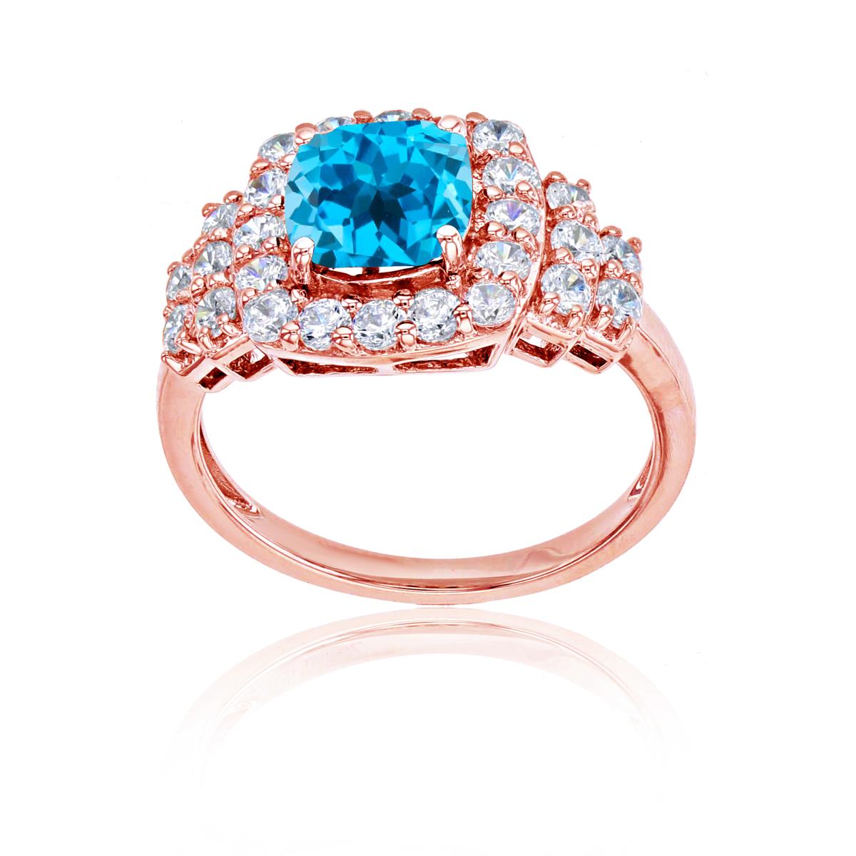 Sterling Silver Rose 7mm Cush Swiss Blue Topaz & Rd Cr White Sapphire Ring