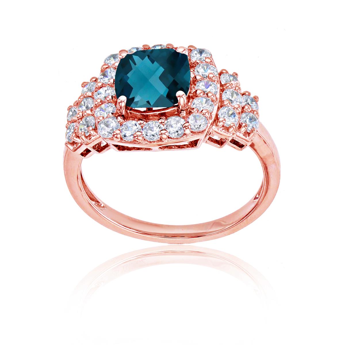 Sterling Silver Rose 7mm Cush London Blue Topaz & Rd Cr White Sapphire Ring