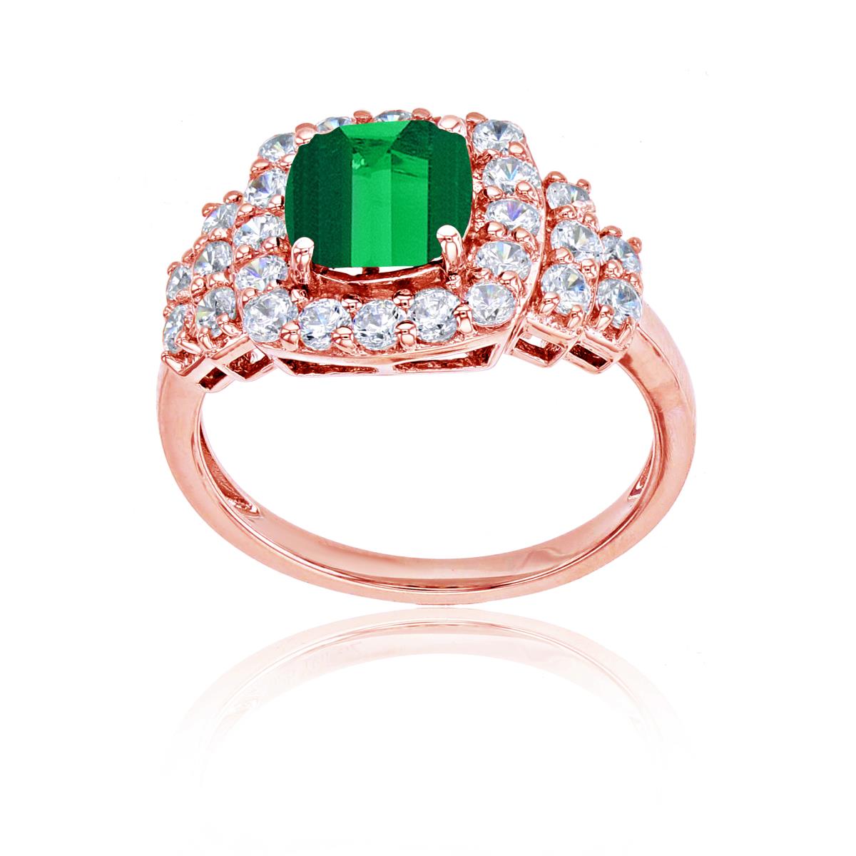 Sterling Silver Rose 7mm Cush Cr Emerald & Rd Cr White Sapphire Ring