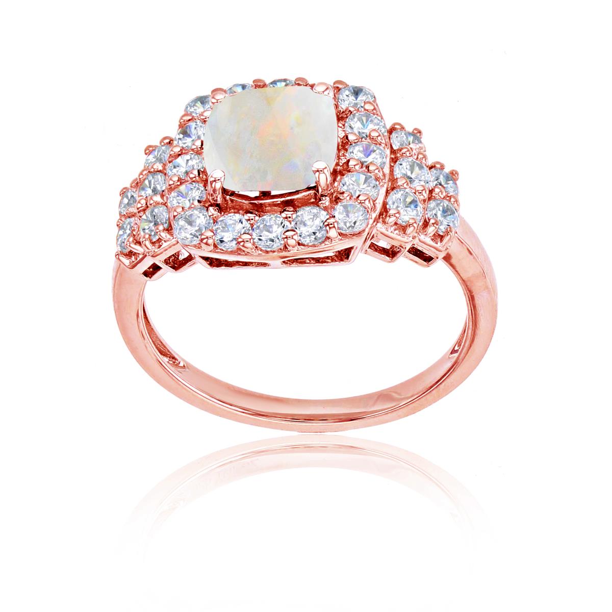 Sterling Silver Rose 7mm Cush Cr Opal & Rd Cr White Sapphire Ring