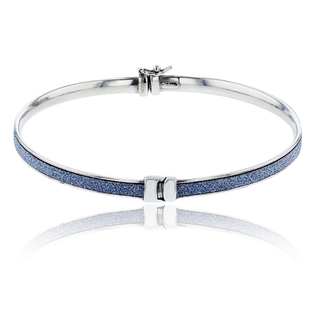 Sterling Silver Rhodium Blue Glittered Row Bangle