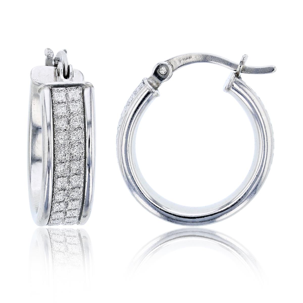 Sterling Silver Rhodium Glittered White 18X6mm Hoop Earring