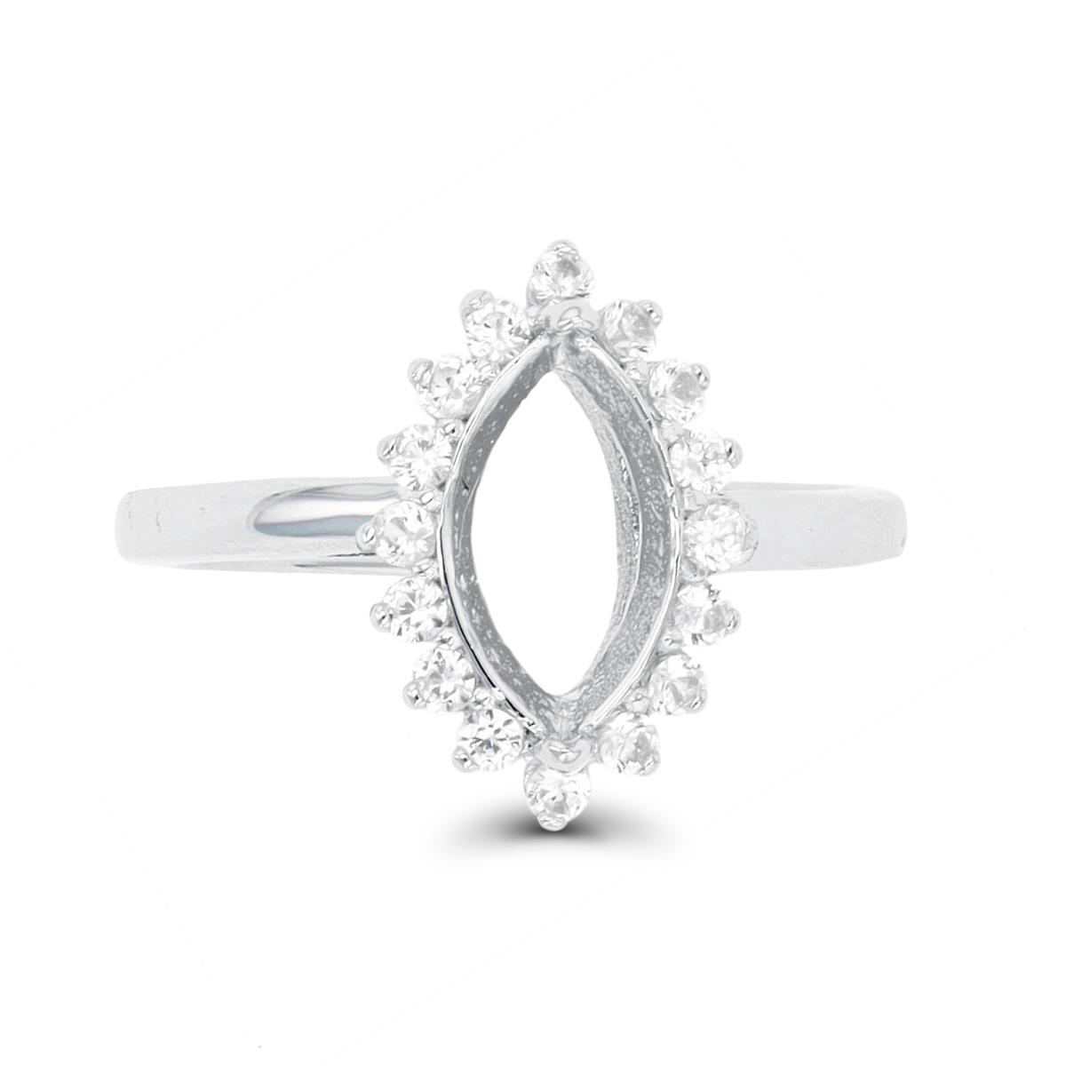 Sterling Silver Rhodium 10x5 Mq Cast & Rd Cr White Sapphire Semi Mount Ring
