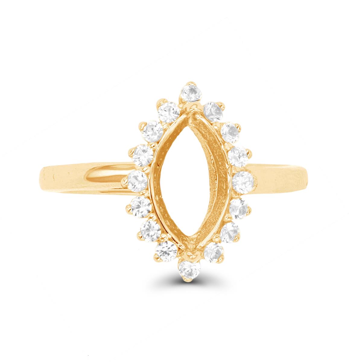 Sterling Silver Yellow 10x5 Mq Cast & Rd Cr White Sapphire Semi Mount Ring