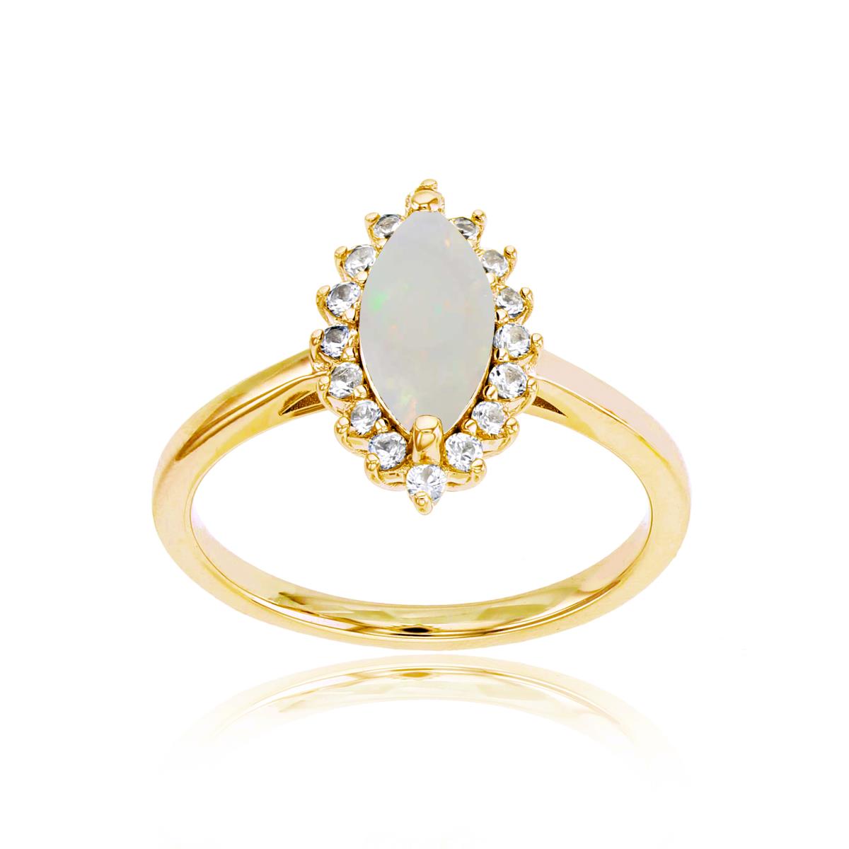 10K Yellow Gold 10x5 Mq Opal & Rd White Topaz Ring