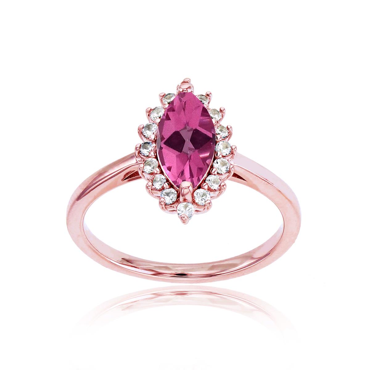 14K Rose Gold 10x5 Mq Pure Pink & Rd White Topaz Ring