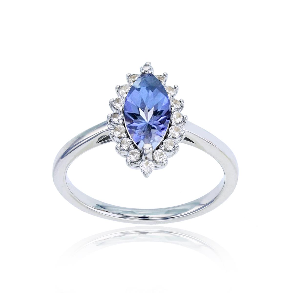 Sterling Silver Rhodium 10x5 Mq Tanzanite & Rd Cr White Sapphire Ring
