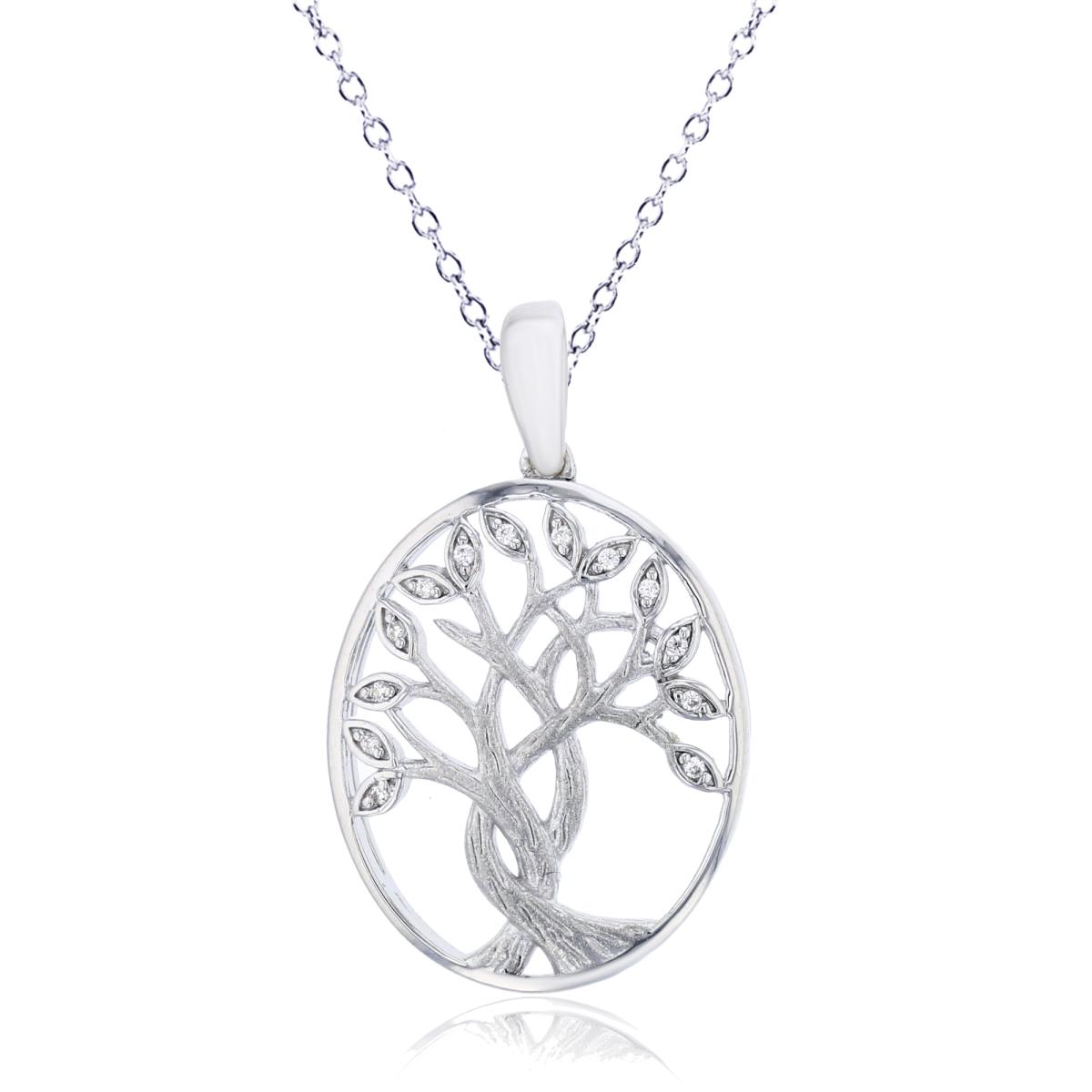 Sterling Silver Rhodium 0.03 CTTW Diamond Rnd Tree Of Life 18" Necklace