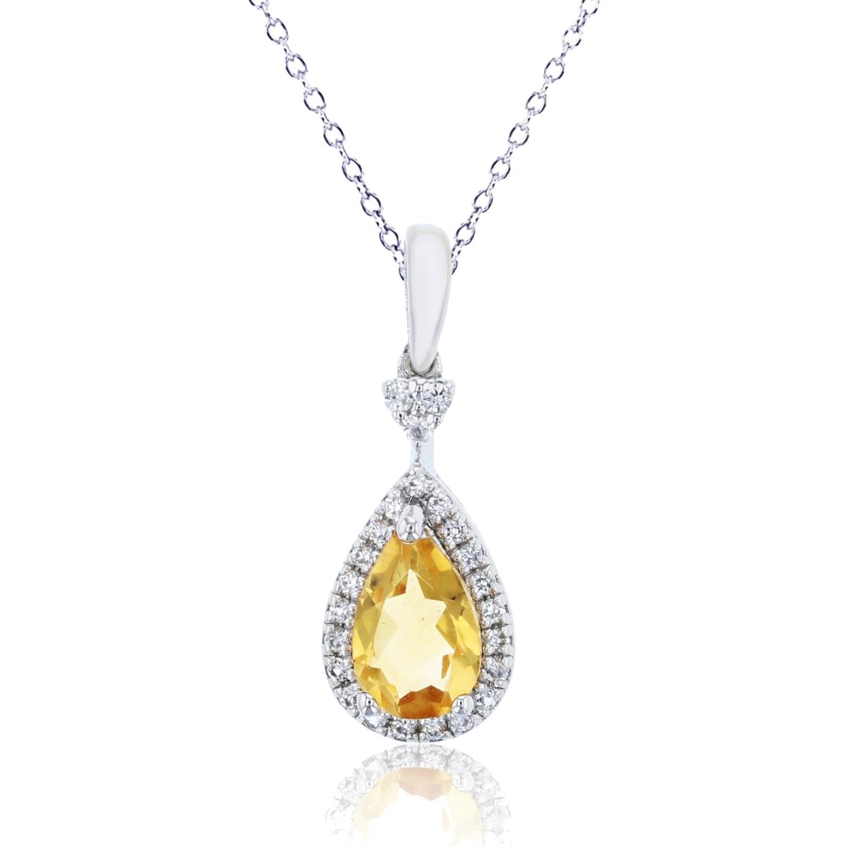 Sterling Silver Rhodium 8X5 PS Citrine & Rnd Created White Sapphire 18" PS-Necklace