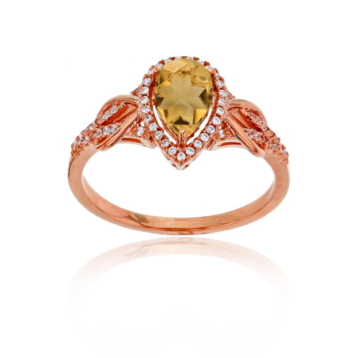 10K Rose Gold 0.17CTTW Rnd Diamond & 8x5mm Pear Cut Citrine Knot Sides Ring