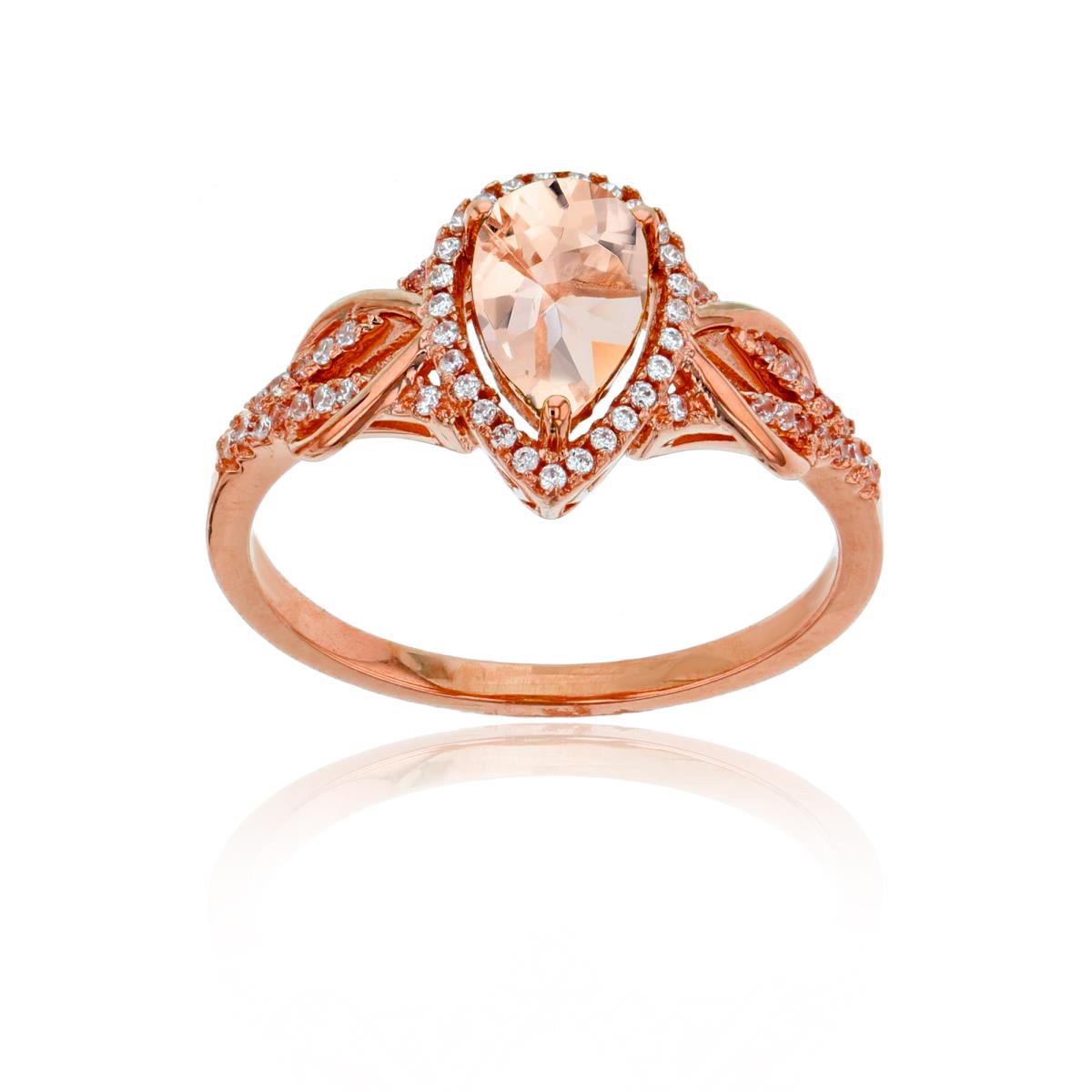 10K Rose Gold 0.17CTTW Rnd Diamond & 8x5mm Pear Cut Morganite Knot Sides Ring