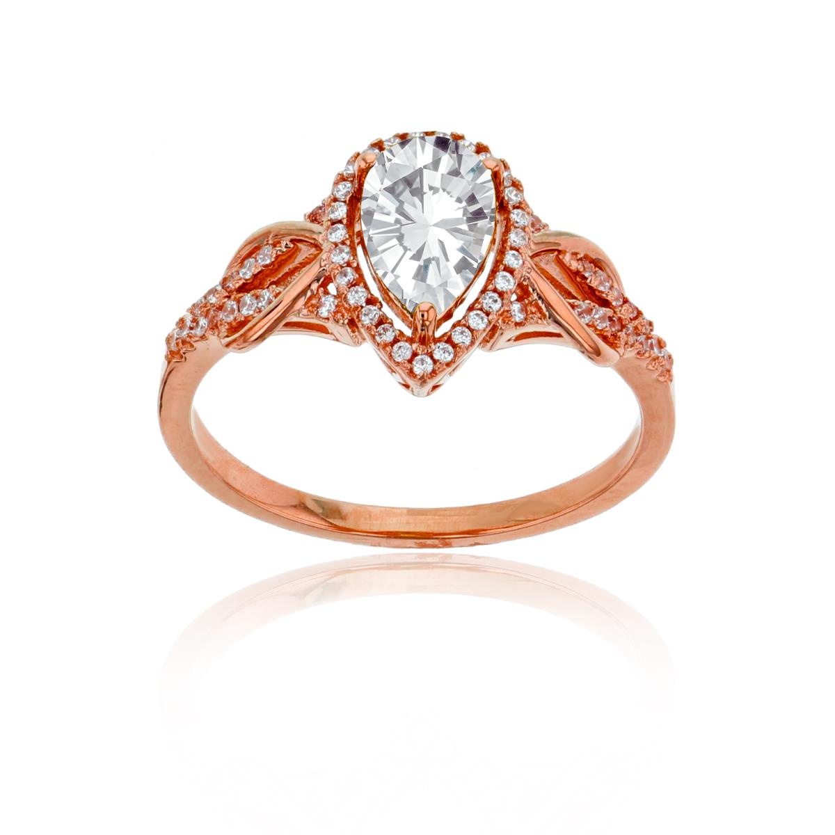 10K Rose Gold 0.17CTTW Rnd Diamond & 8x5mm Pear Cut White Topaz Knot Sides Ring