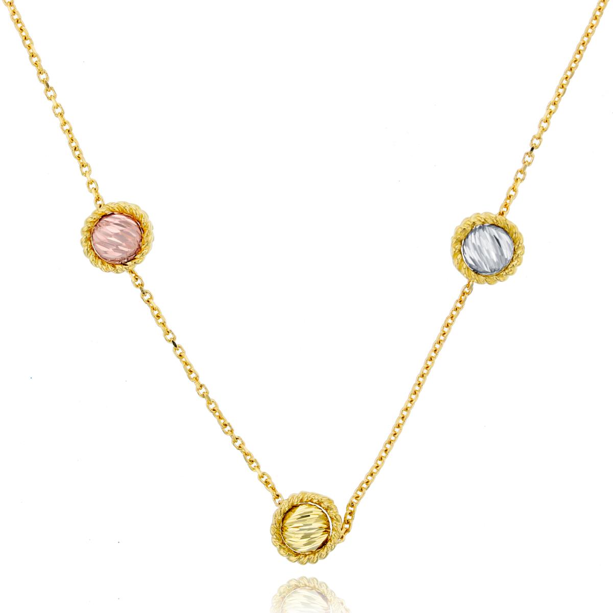 14K Tricolor Wh/Yel/Rose Gold 3-Textured Circles 18" Station Necklace