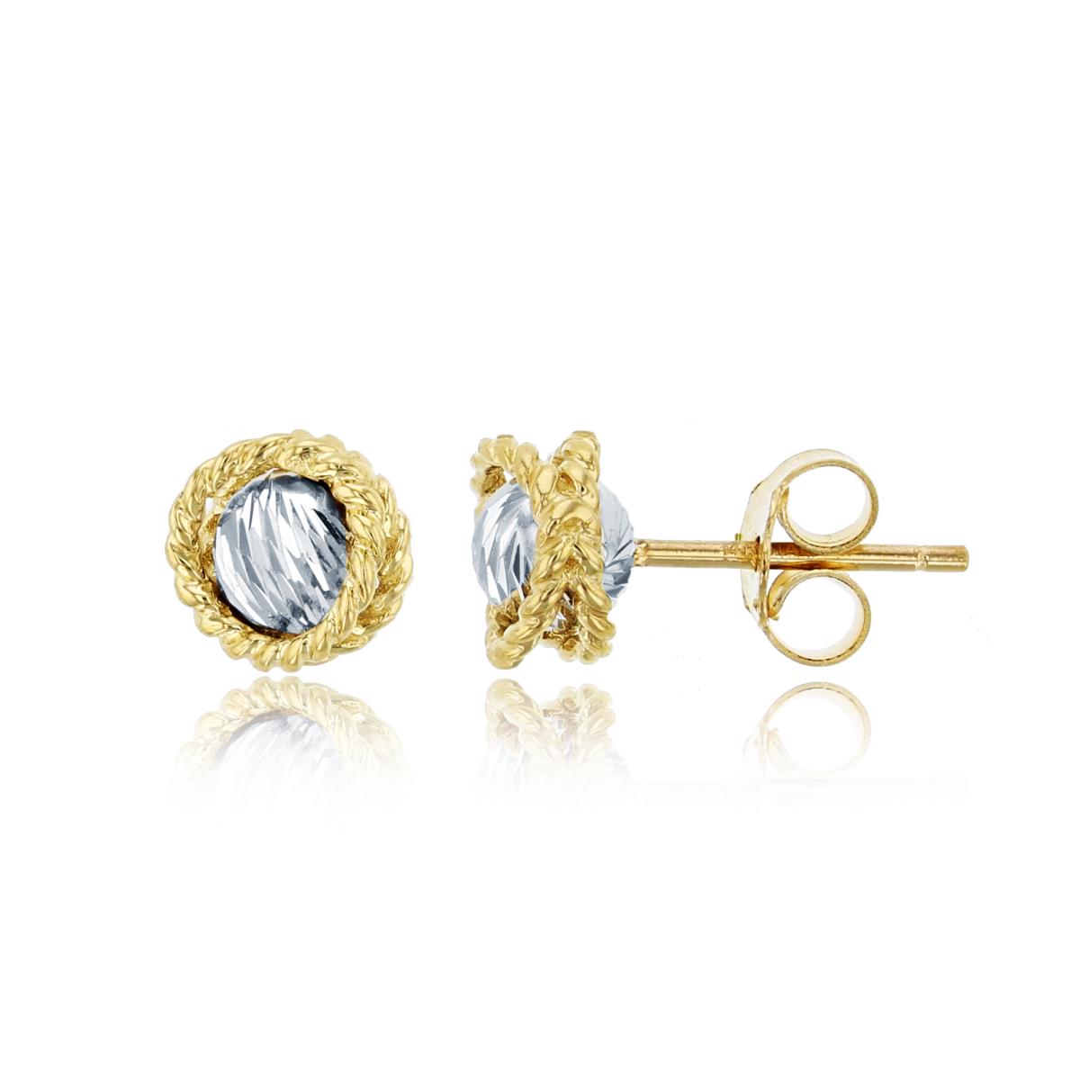 14K Yellow & White Gold Textured Ball in Circle Stud Earring