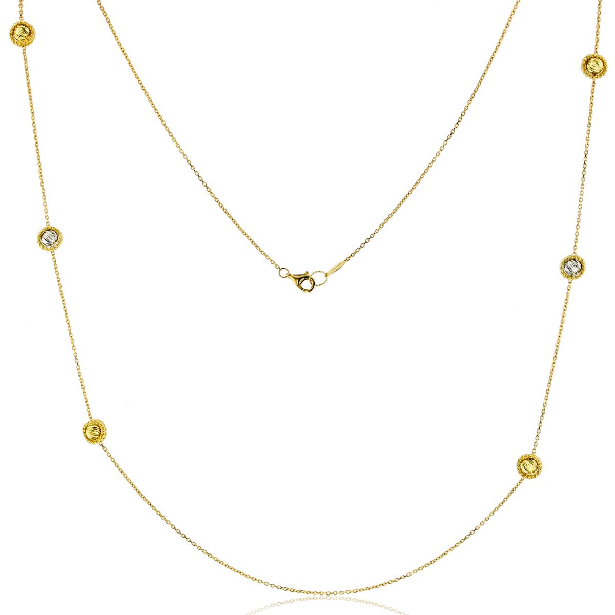 14K Yellow & White Gold 8-Textured Circles Station 32"Necklace