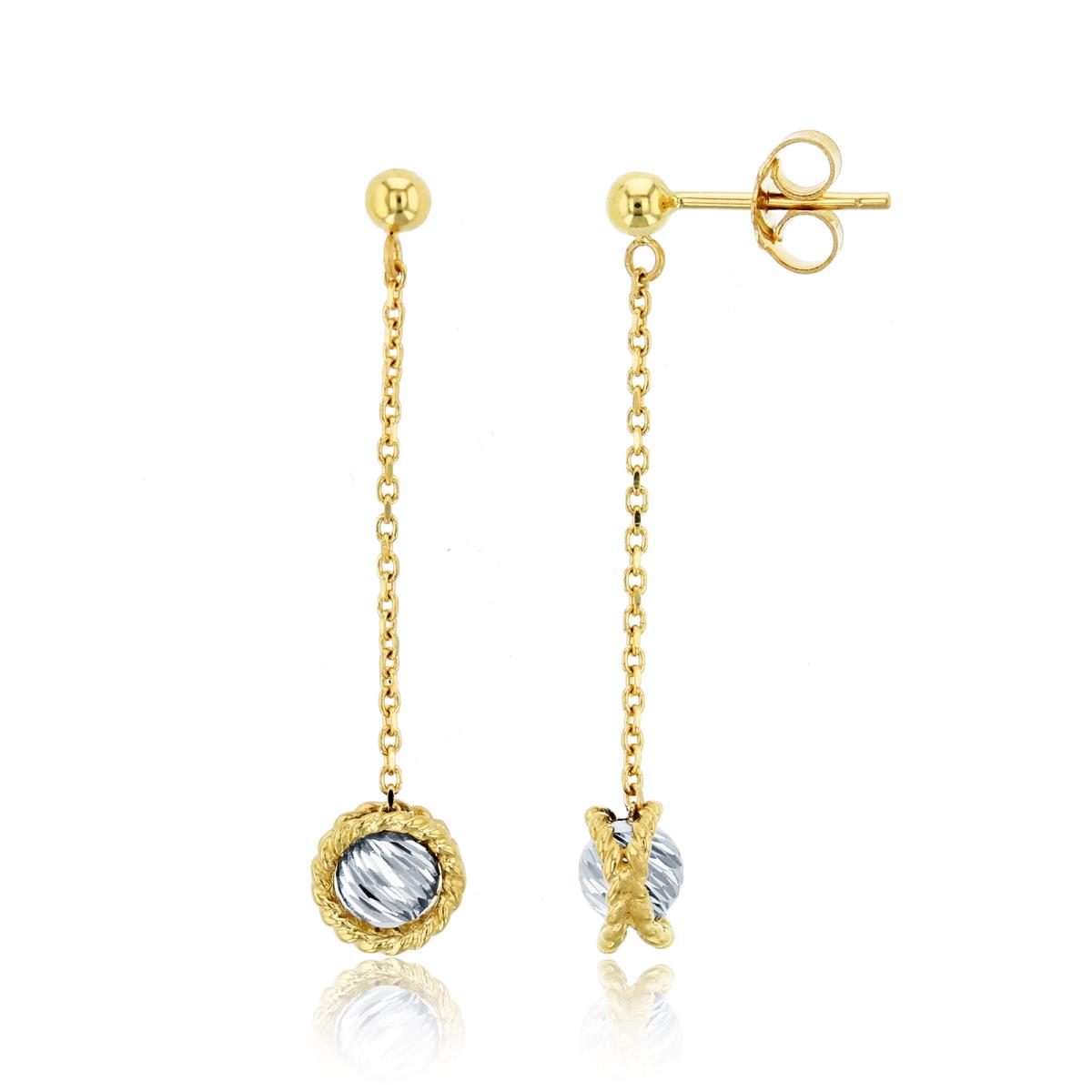 14K Yellow & White Gold Textured Ball in Circle Dangling Earring