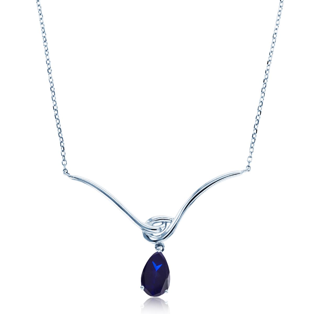 Sterling Silver Rhodium 8x5mm PS Cr Blue Sapphire Dangling Drop Y- 18" Necklace