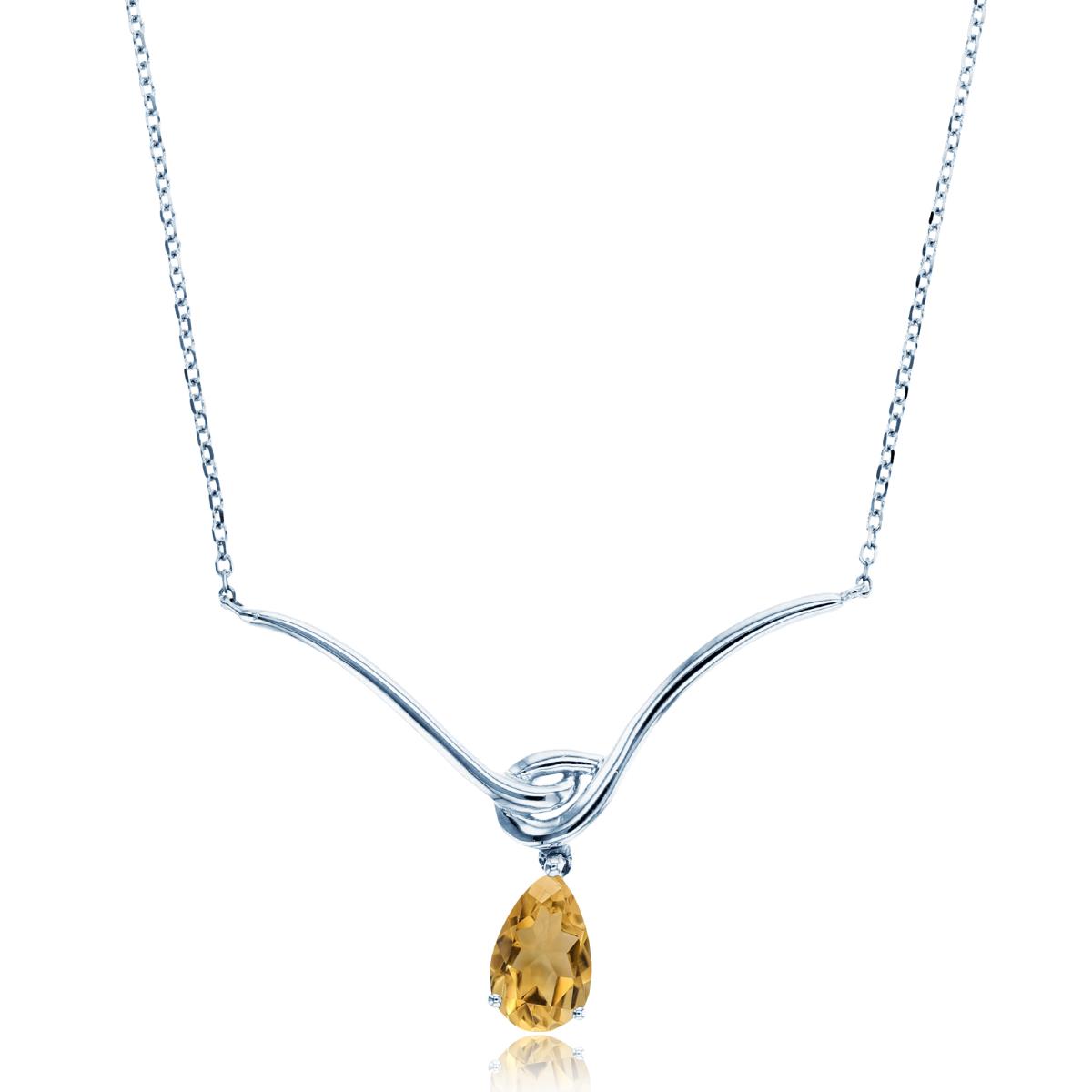 Sterling Silver Rhodium 8x5mm PS Citrine Dangling Drop Y- 18" Necklace