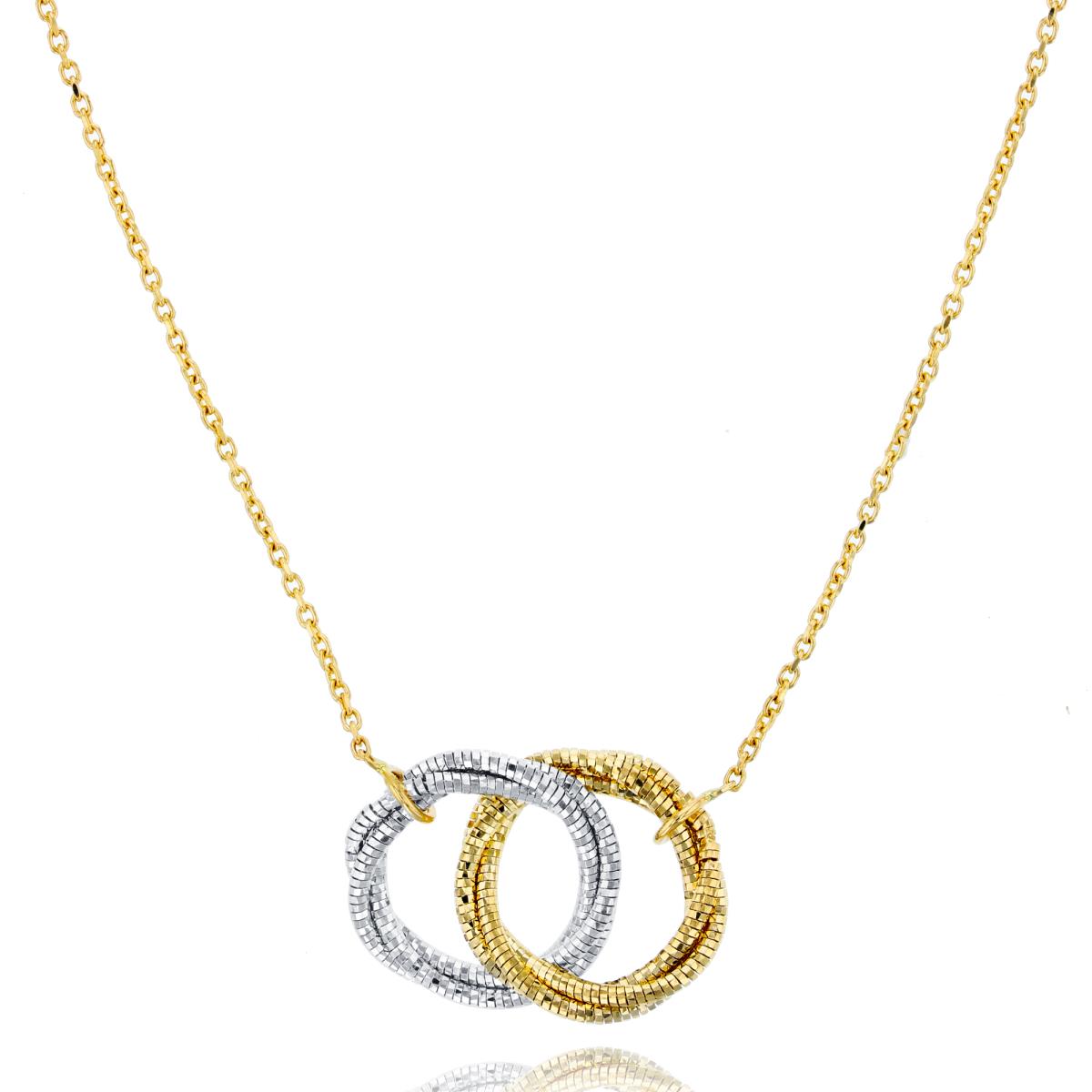 14K Two-Tone Yellow/White Gold Interlocked Diamond Cut 2-Circles 18" Necklace