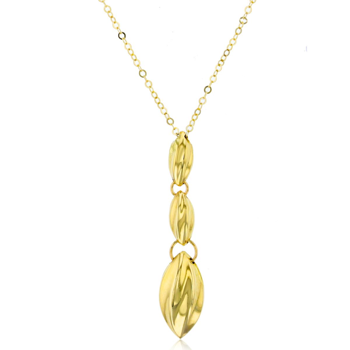 14K Yellow Gold Graduated Textured MQ-Shape 3-Beads 18"Necklace
