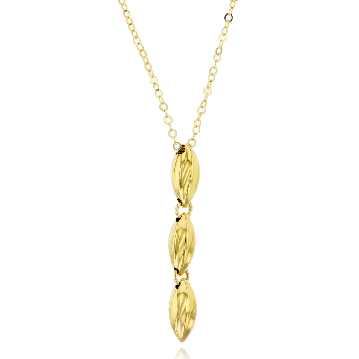 14K Yellow Gold Yellow Textured MQ-Shape 3-Linked Beads 18" Necklace