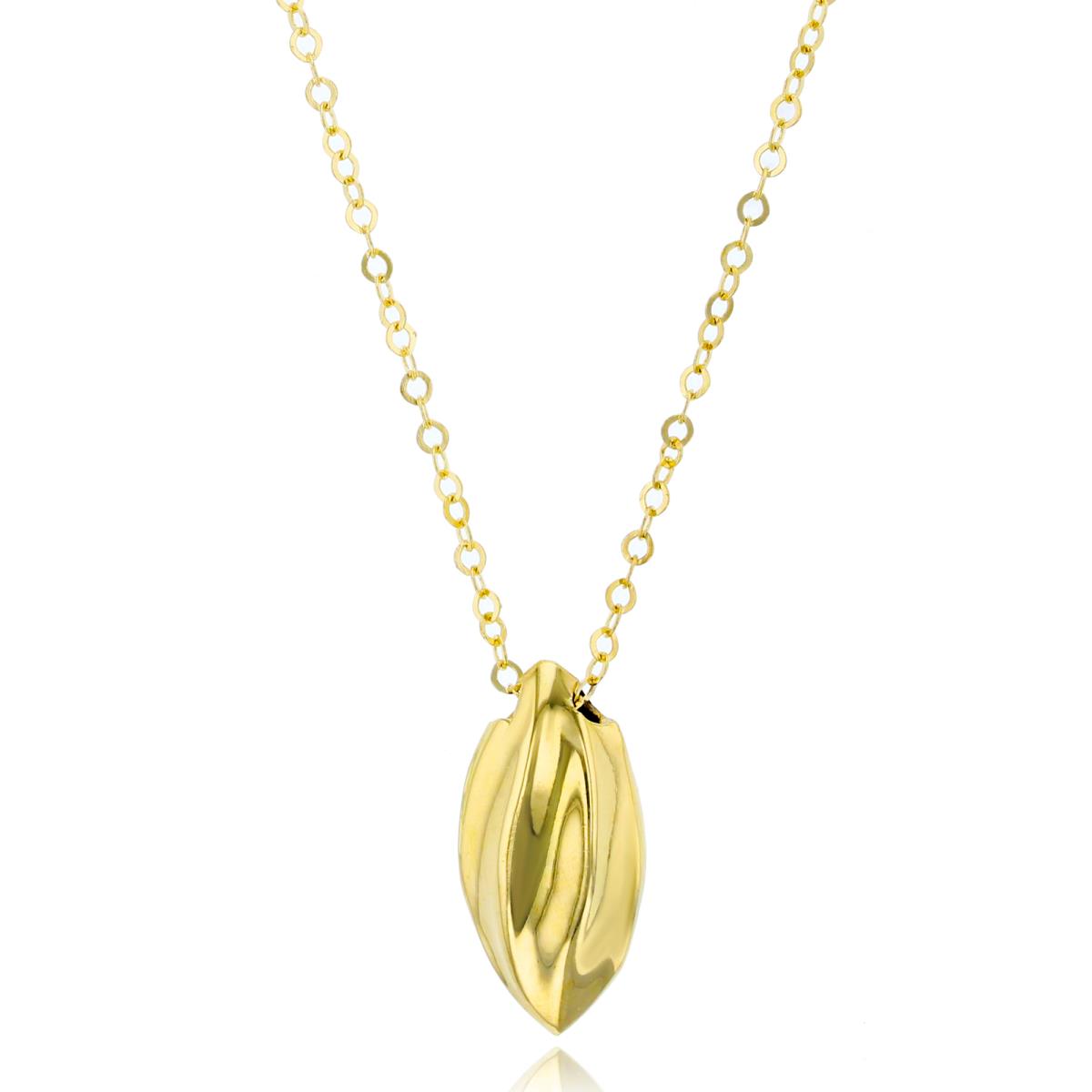 14K Yellow Gold MQ-Shape Textured Drop 18"Necklace