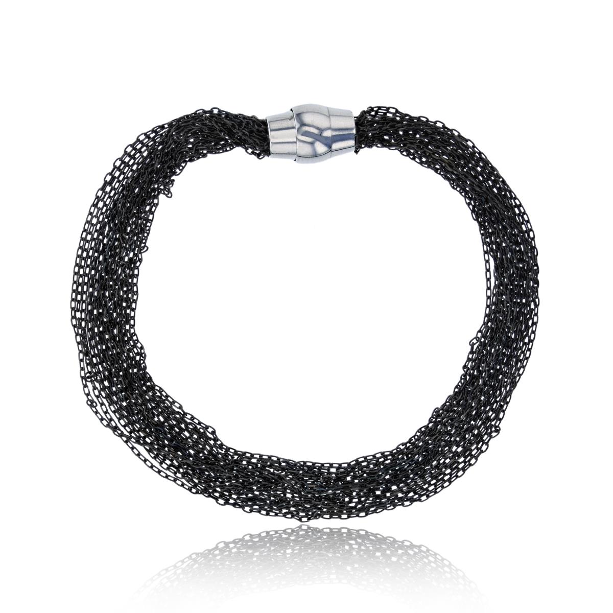 Sterling Silver White & Black Multiple Chains on Magnetic Closure Bracelet