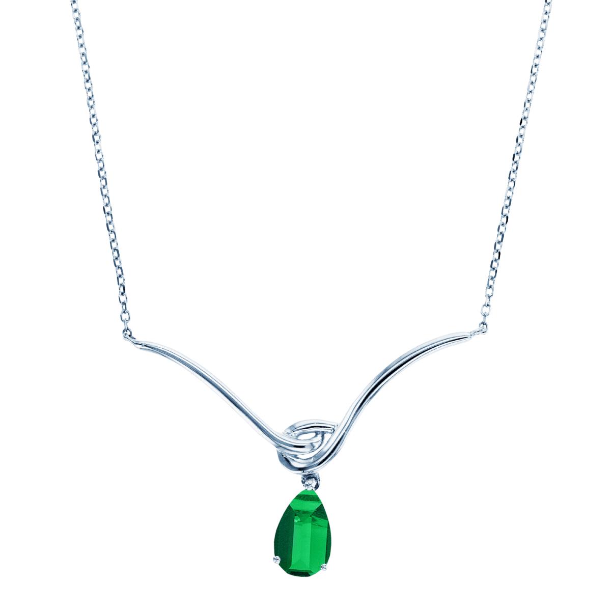 Sterling Silver Rhodium 8x5mm PS Cr Emerald Dangling Drop Y- 18" Necklace
