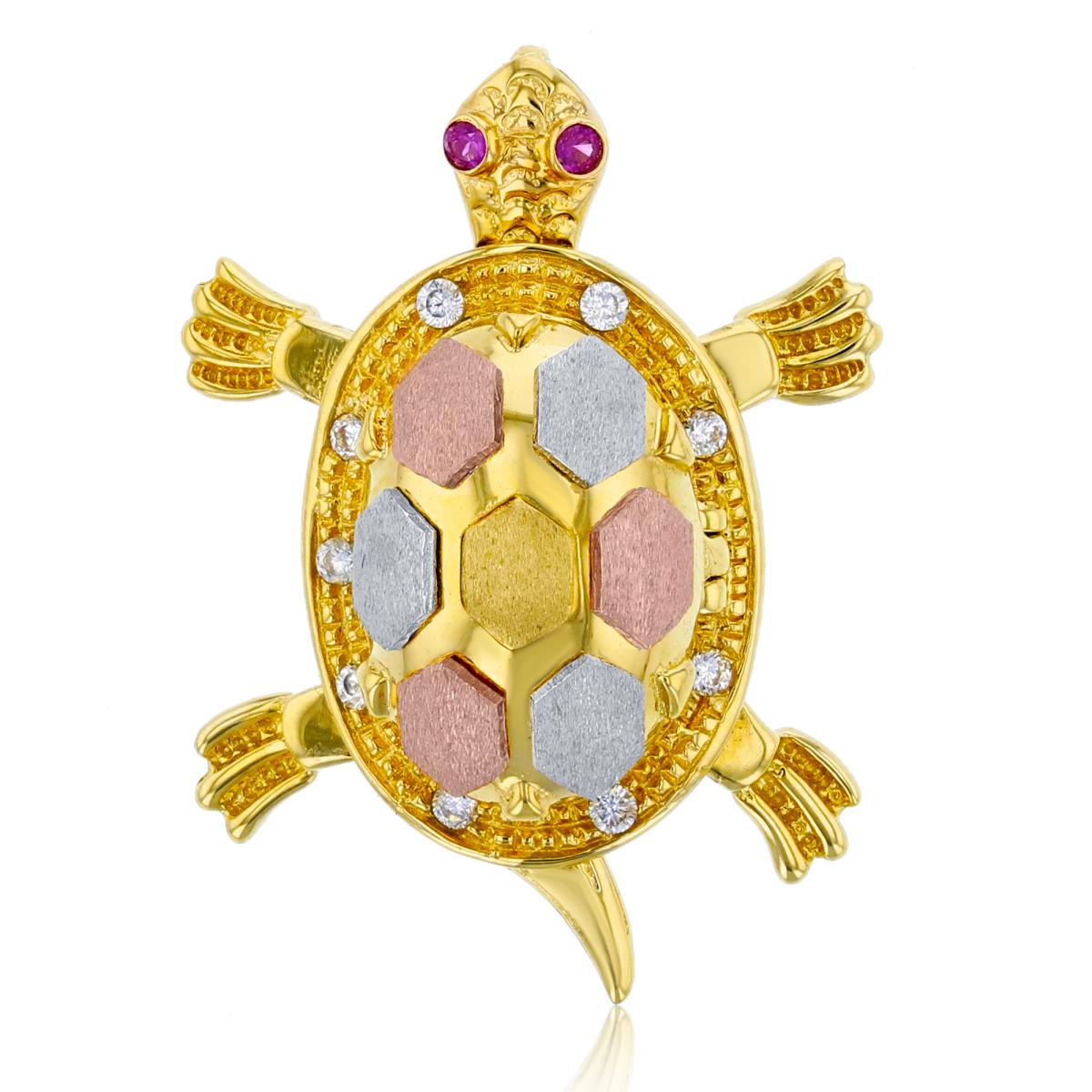 14K Gold Tricolor Turtle Motion Pendant with Removable Shell