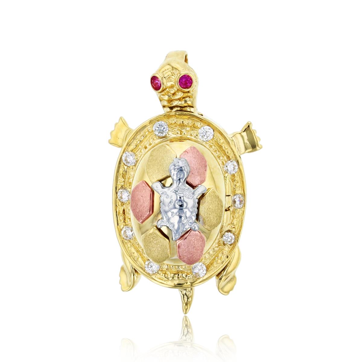 14K Gold Tricolor Turtle Motion Pendant with Baby on Removable Shell