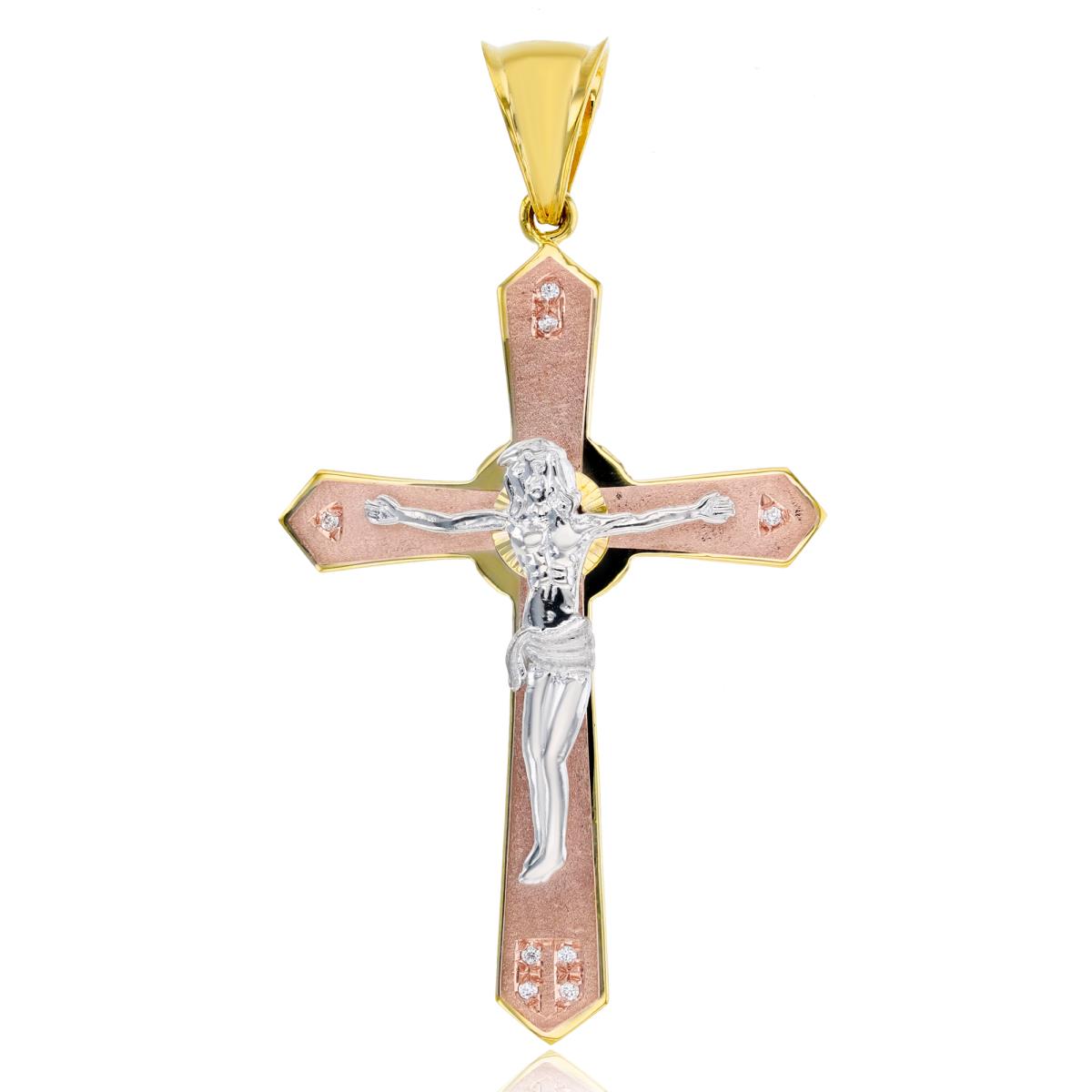 14K Tricolor Gold 67X37mm Jesus Satin Cross Pendant
