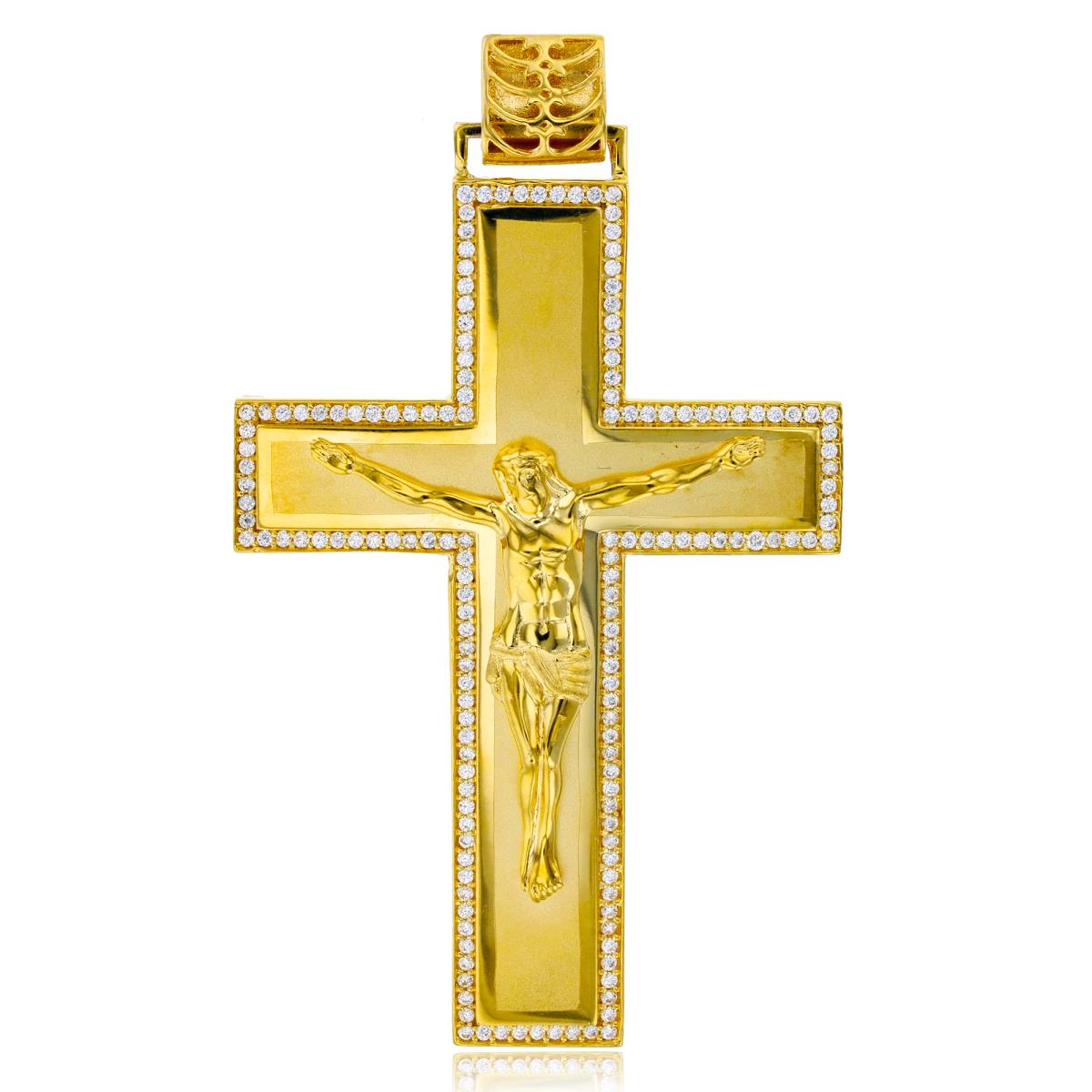 14K Yellow Gold 82X48mm Satin Jesus Cross Pendant