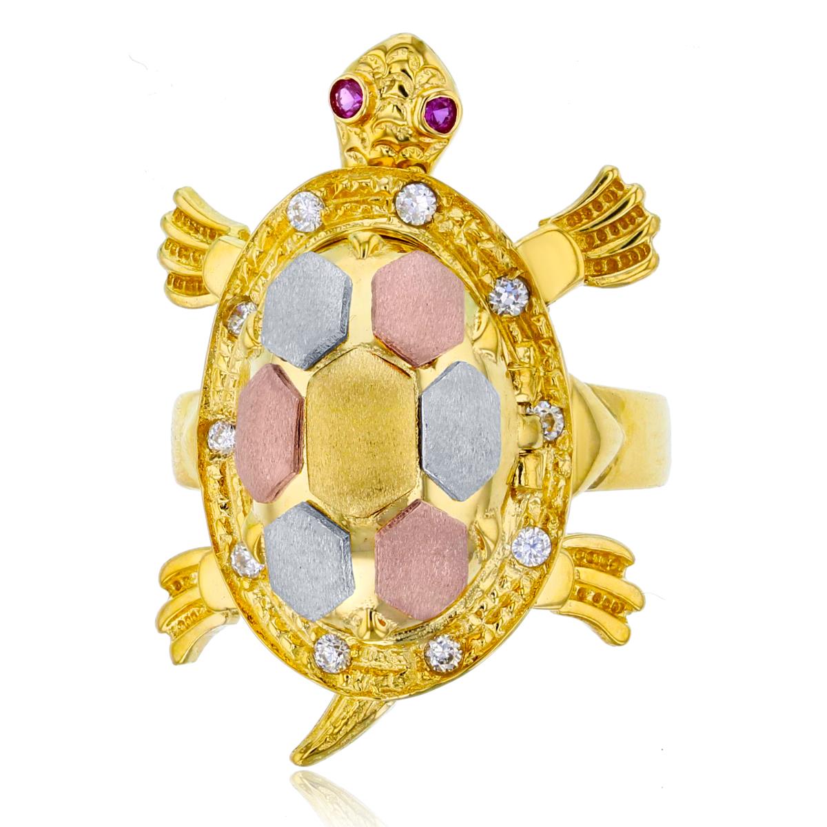 14K Gold Tricolor 29mm Turtle with Removable Shell Ring