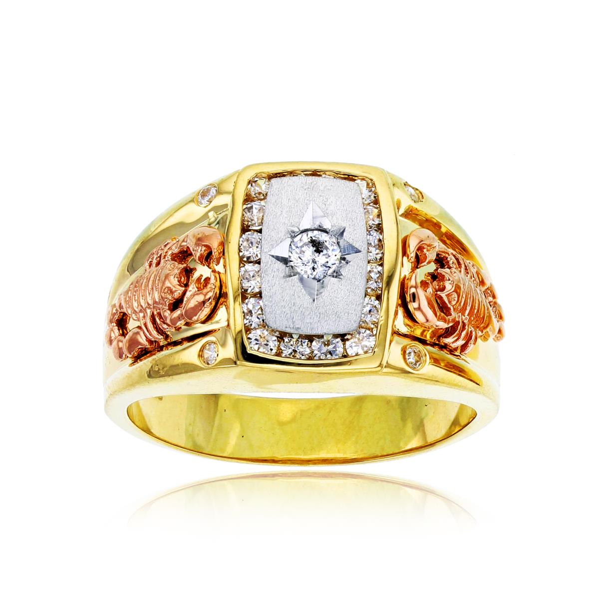 14K Gold Tricolor Gold CZ Scorpions on Side Satin Man Ring