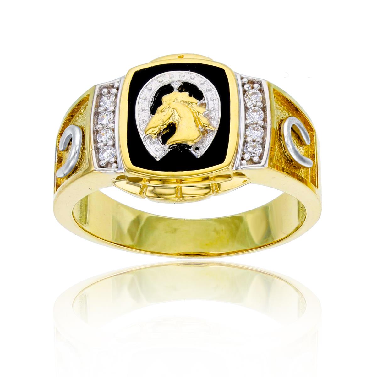 14K Yellow & White Gold Black Onyx Horseshoe Fashion Ring