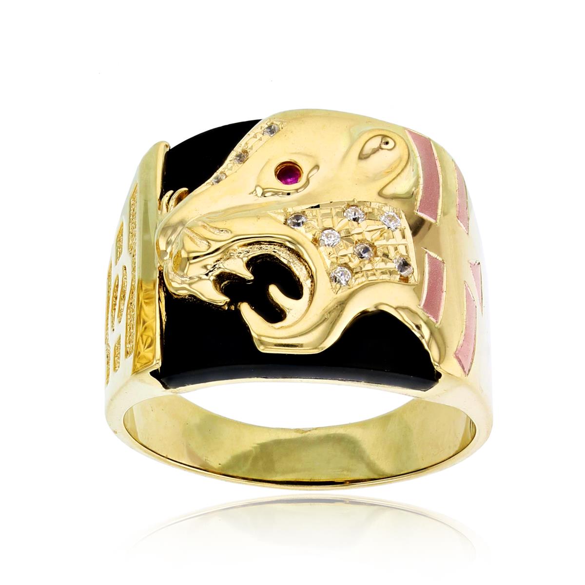 14K Two-Tone Yellow & Rose Gold Ruby/White CZ & Onyx Puma Mens Ring